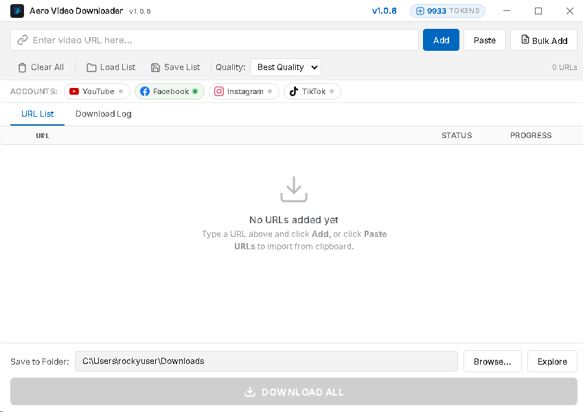 Aero Video Downloader Application View